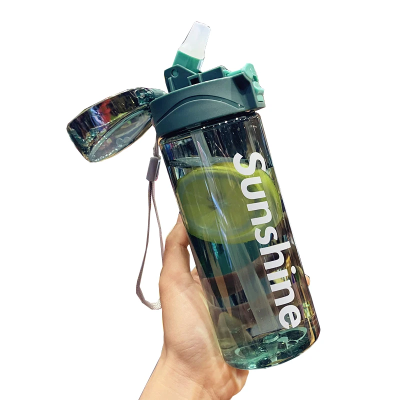 

430/550ML Personality Plastic Water Bottle Sports Outdoor Leakproof Portable Bottle Students Water Cup Sippy Cup with Straw
