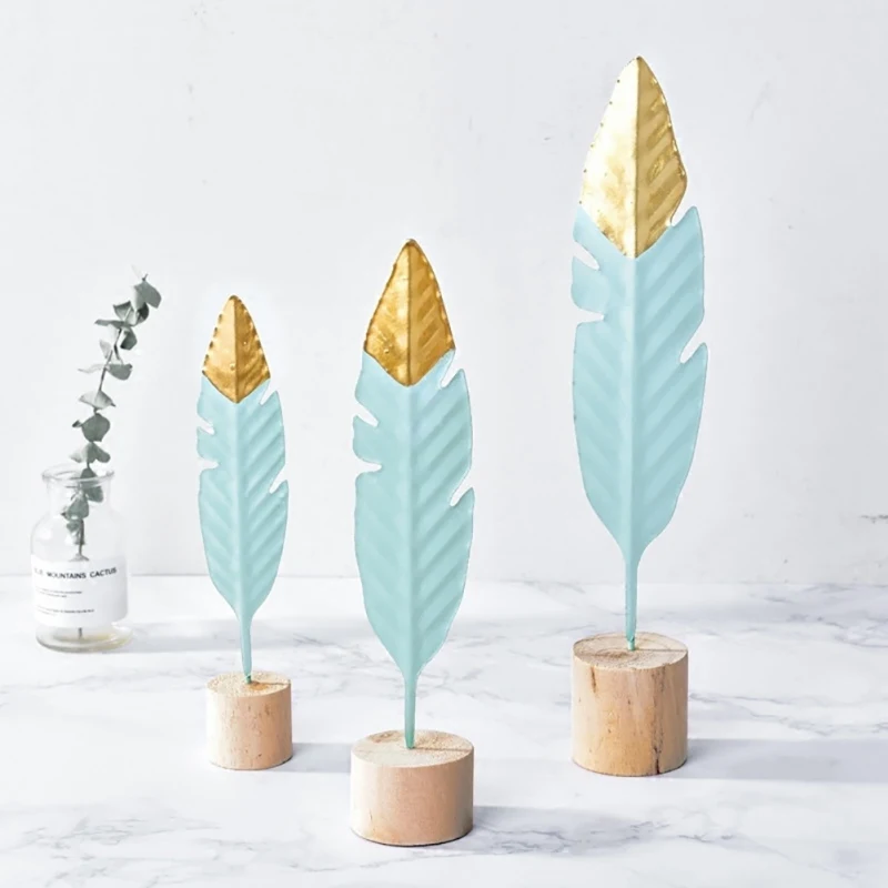 

Nordic Modern Ornaments Metal Wooden Craft Feather Modeling Pen Sculpture Living Room Miniature Home Decoration Accessories