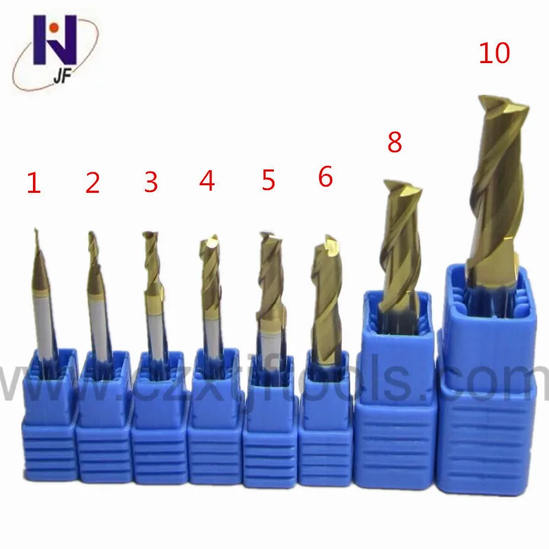 

7pc Set - HRC58 2 flutes 1mm 2mm 3mm 4mm 5mm 6mm 8mm Tungsten Carbide End Mill TiXCo Coating