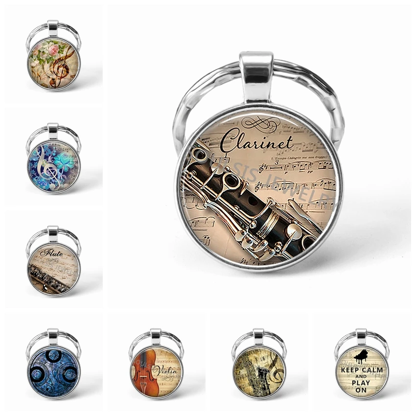 Musical Instrument Clarinet Guitar Flute Violin Music Key Chain Pendant Music Note Keychain Key Rings Music Glass Dome Jewelry Musical Instrument Clarinet Guitar Flute Violin Music Key Chain Pendant Music Note Keychain Key Rings Music Glass Dome Jewelry
