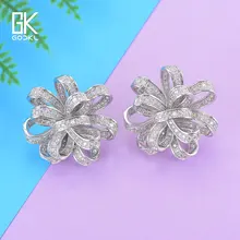 GODKI Роскошные модные цветочные серьги-гвоздики для женщин Свадебные Кубический Цирконий Кристалл CZ индийские Африканские свадебные серебряные серьги-гвоздики