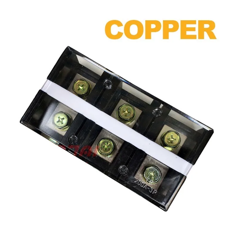 

Copper TC-2003 (200A 3P) Connection Terminal Block with Plate screws high current din rail mount