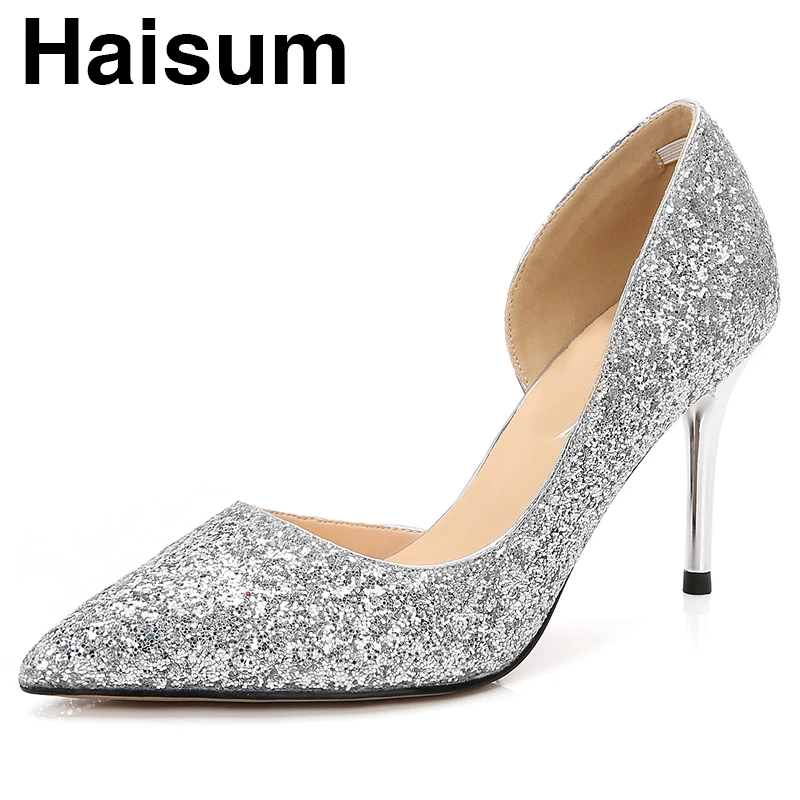 

Silver sequins gradient high heels inside hollow pointed fine with high heels LB0072