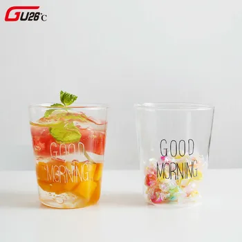 

400ml Good Morning Black White Transparent Creative Glass Coffee Tea Drinks Dessert Breakfast Milk Cup Kitchenware Glass Mugs