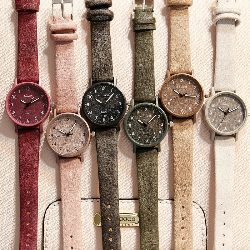 Женские часы, простые кварцевые наручные часы для элегантных дам, кожаный ремешок, коричневый, черный, Ретро стиль, шикарные студенческие часы, женские винтажные часы