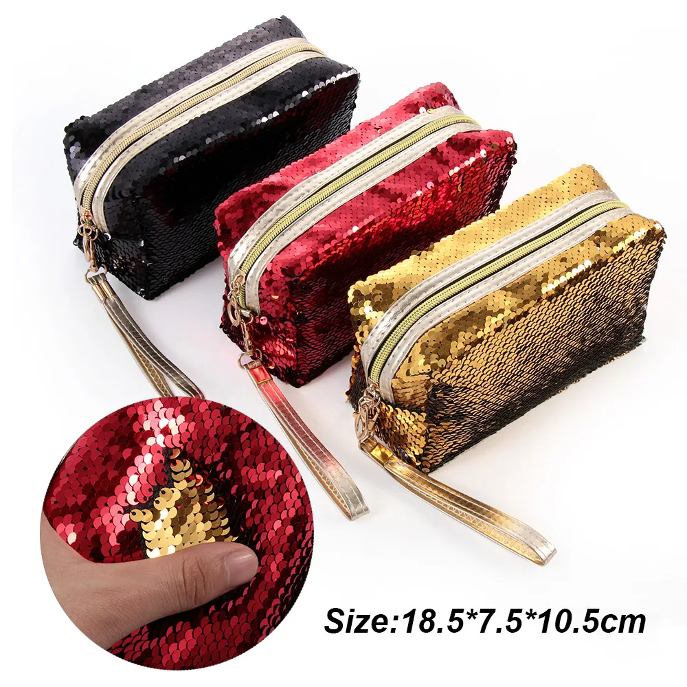 New Fashion Women's Mermaid Sequins Makeup Bag Pouch Girls Glitter Cosmetic Bags Sequins Handbag Travel Storage Zipper Bags