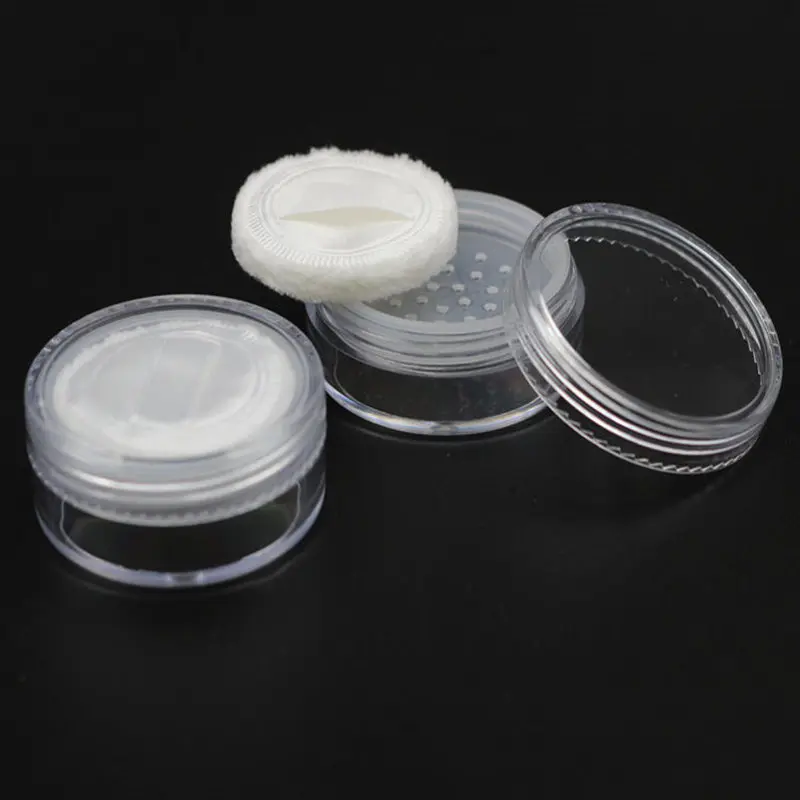 

100pcs 20g Powder Jar Refillable Pot With Sifter Lid Powder Puff Cosmetic Container PS Clear Plastic Empty Cream Jars Packaging