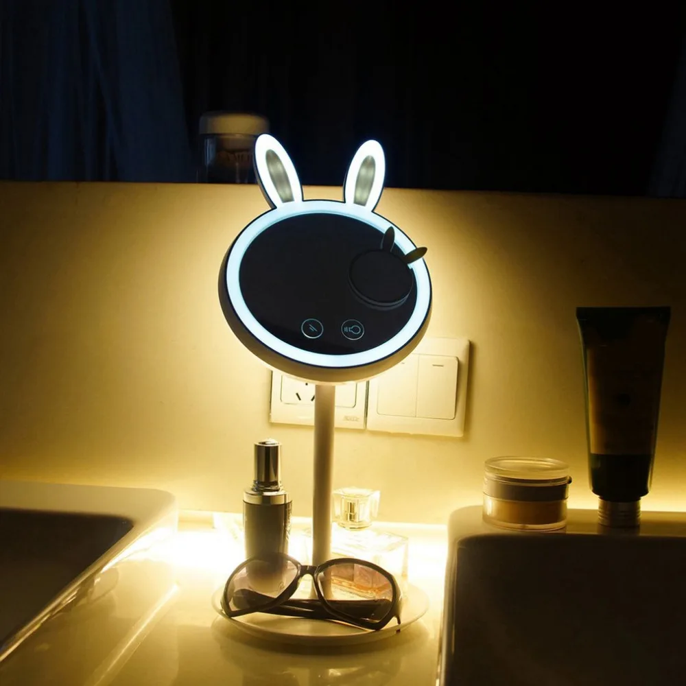 

Mirror USB Makeup Touch Light Table Light Double Sided LED Luminous Adjustable Brightness Rabbit Desktop with USB Charging