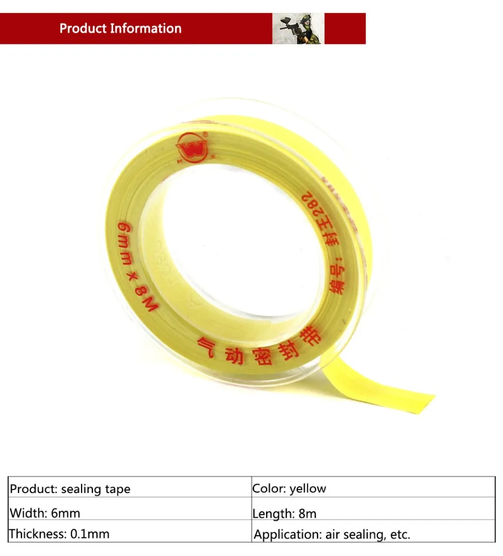 PCP Пейнтбол прочный ВВС тефлон уплотнения клейкие ленты Желтый высокой плотности ФУМ-лента 8 М длинные 0,1 мм толщина 6 Широкий Замена