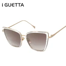 IGUETTA gafas de sol de ojo de gato a la moda, gafas con montura metálica Vintage con forma de caja grande de diseñador de marca para mujer, moda para hombres UV400 IYJB126