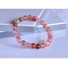 Юбилейные подарочные оригинальные натуральная Афганская розовая турмалиновая готовая браслет растягивающиеся Круглые бусины 8 мм 02419