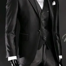 Новые смокинг жениха лацкан с тупым углом; нарядные блестящие черные свадебные/вечерние костюмы Best человек Жених(куртка+ брюки+ жилет) для маленькой девочки B23