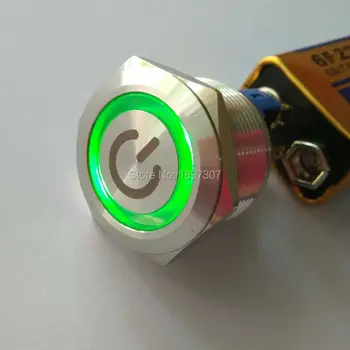 

2 pieces 22mm Green Ring Illuminated Momentary Resettable Electrical Car Push Button light switch with power symbol