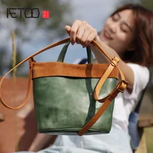 AETOO The first layer of soft cowhide green bucket bag retro small fresh women's bag summer new color leather small bag