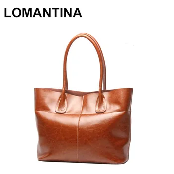 

LOMANTINA Women Oil Wax Leather Shoulder Bags Designer Handbags High Quality Ladies Tote Commuter OL Bag