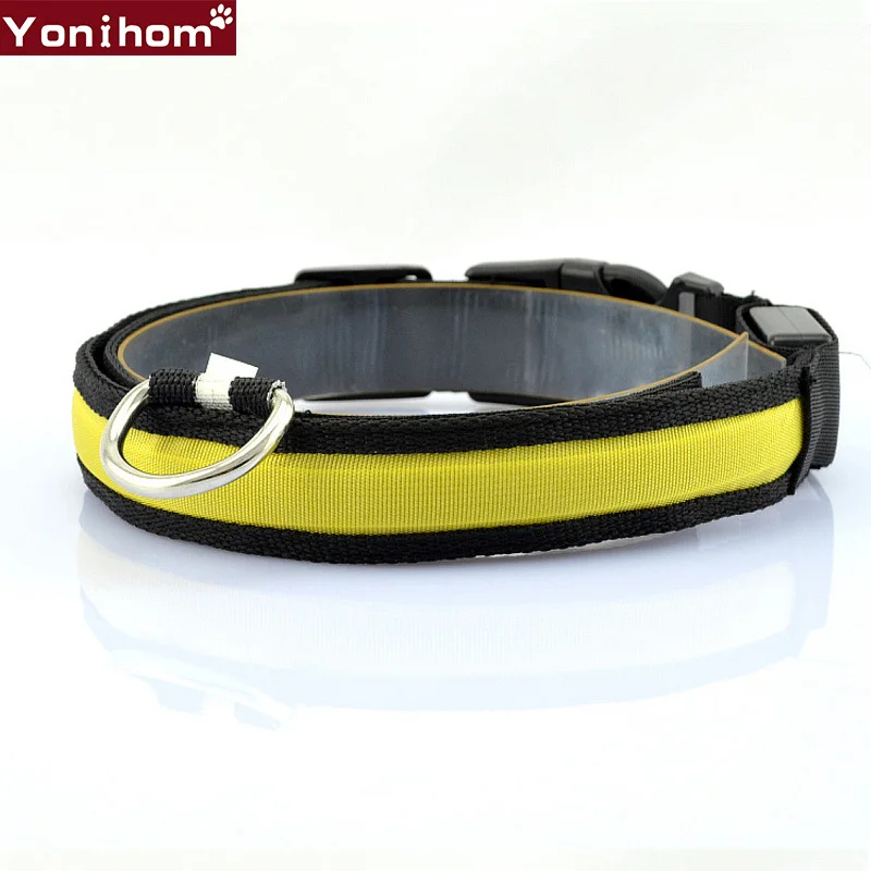 Nylon LED Pet Dog Collar Luminous Night Safety LED Dog Collar Light For Cat Flashing Glow In The Dark Pet LED Collars Electronic - Цвет: Цвет: желтый