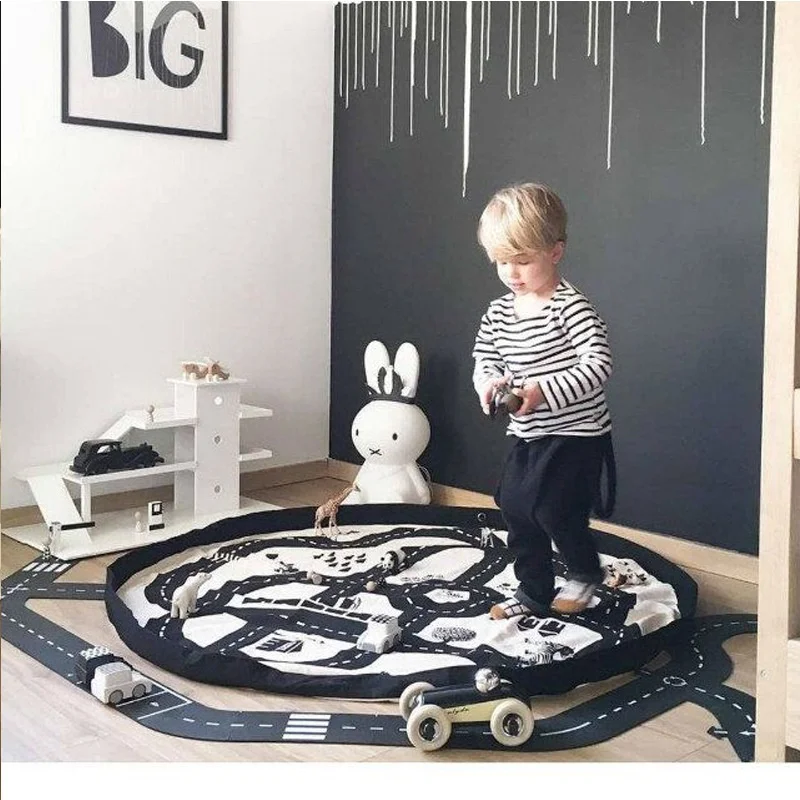 

Game Carpet for Children Play Mat Soft Cotton Baby Crawling Rug Fun Adventure Toy Highway Round Carpet Car Play Mats