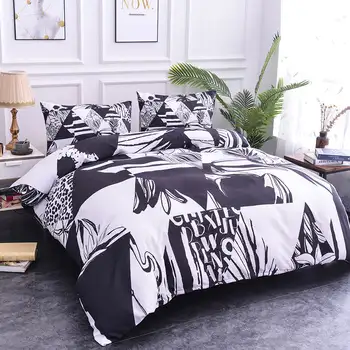 

ZEIMON Bedding Sets 3D Geometric With English Letters Printed Duvet Cover Set Pillowcase Queen Size Bedclothes White And Black