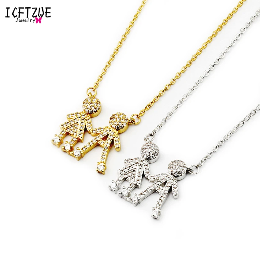 ICFTZWE Bijoux Femme CZ мальчик и девочка заявление цепочки ожерелья для женщин Подвески Gargantillas Mujer Moda дети Best Подарок другу к дню рождения
