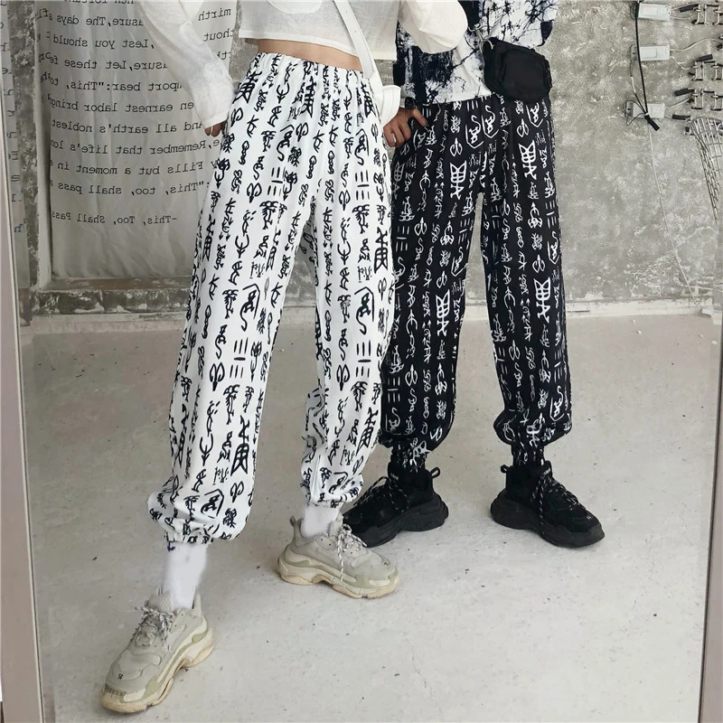 Корейский панк хип-хоп шаровары свободные джоггеры уличная карго ветровка спортивные брюки для женщин мужчин огонь Harajuku размера плюс прямой низ