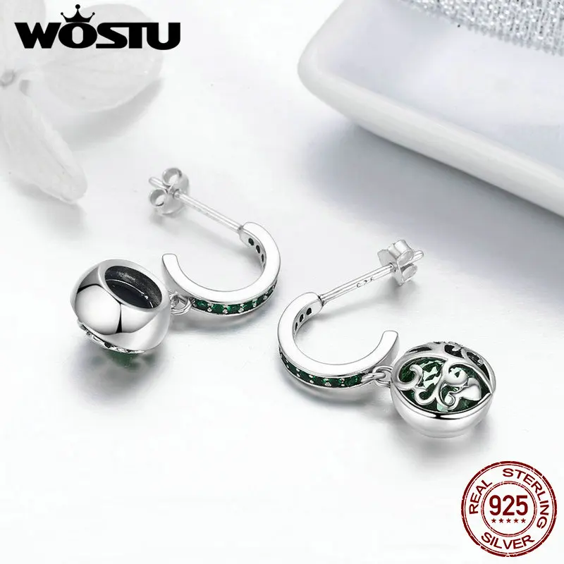 Женские серьги подвески WOSTU из 100% стерлингового серебра 925 пробы с зеленым