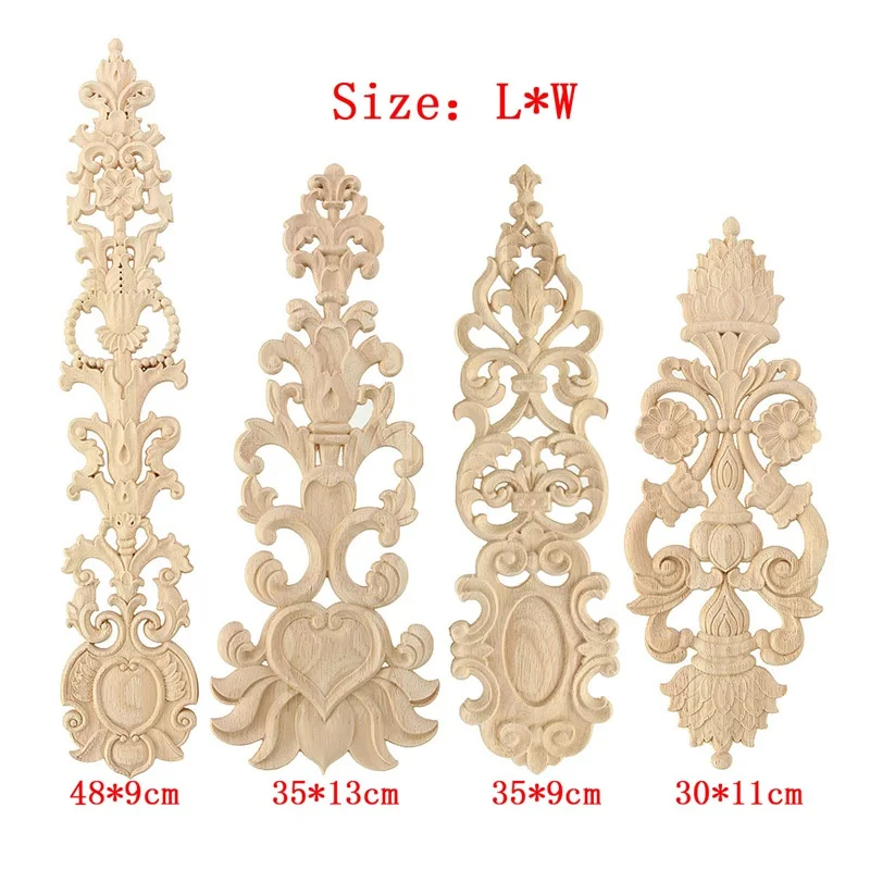 

KiWarm Elegant Floral Wood Oak Carved Wave Flower Onlay Decal Corner Applique for Home Furniture Cabinet Door Decor Craft 4 Type