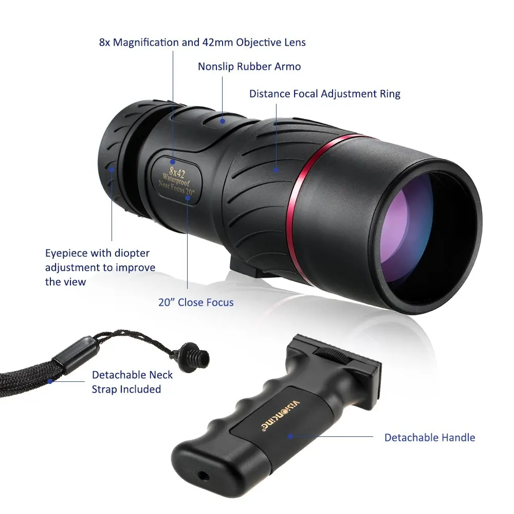 Монокулярный телескоп Visionking 8x42 водонепроницаемый Монокуляр с двойным фокусом со