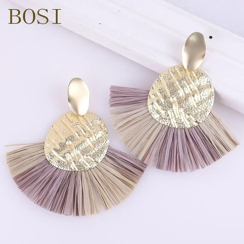 

2019 Bohemian Round Tassel Drop Earrings for Women Big Pendant Long Dangle Earring Handmade Geometric Fringe Fashion Statement
