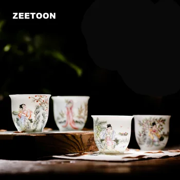 

4PCS/lot 60ml Boutiques Jingdezhen Famille Rose Porcelain Teacup 4 Ancient Chinese Beauty Ceramic Master Cup Tea Set Tea Bowl