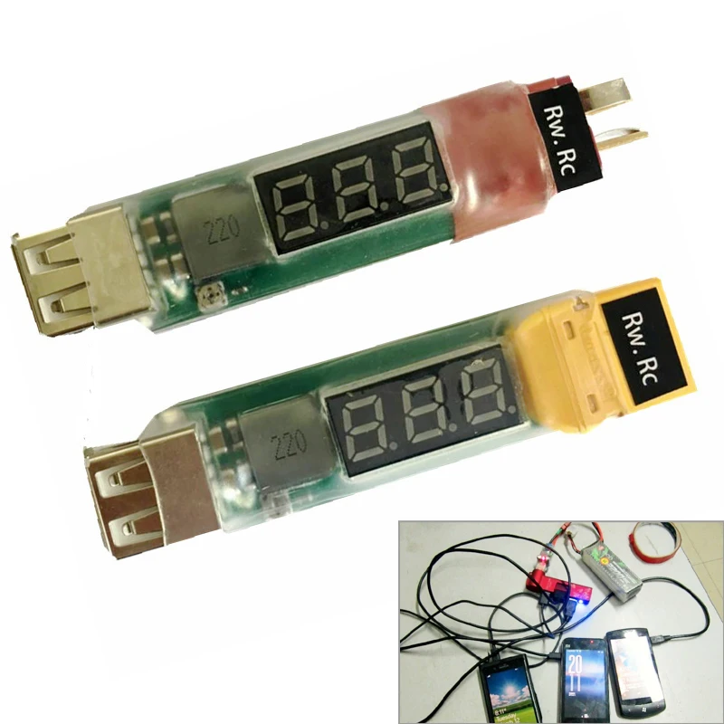 

RW.RC 2S-8S Lithium Battery Charger Converter T-Plug XT60 Plug With Voltage Display for Phone Battery Charge