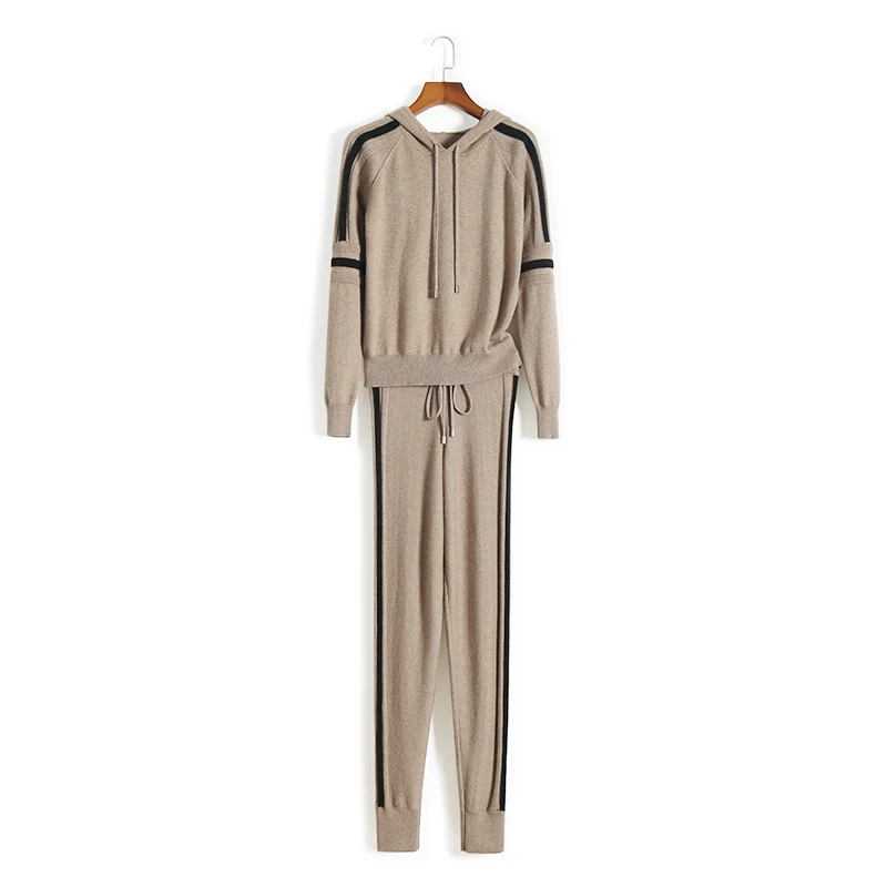 

Cashmere Time-limited Wool Suit Fashion 2018 New Hooded Knit Sweater And Trousers Casual Warm Two-piece Set Women Tracksuit