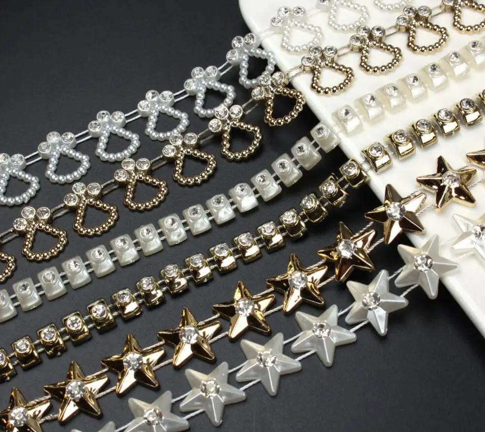 

10Yard Rhinestone Star/Tear-drop/Oval Beads UV Plated Chain Trim For Sewing Apperal Bag Shoes Cap Collar Holiday Decoration