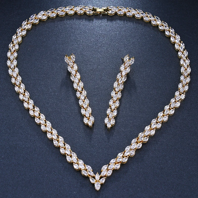 Bridal Jewelry Sets Emmaya Cubic Zirconia Wedding Party Jewelry Set Gold Color CZ Bridal Necklace Earring