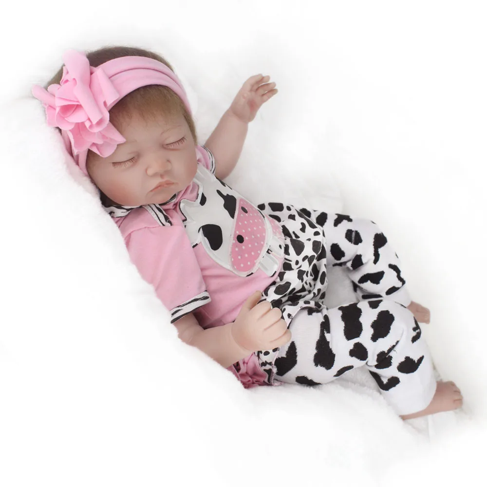 KAYDORA 22 дюймов 55 см Спящая силиконовая кукла реборн с милой розовой одеждой корова Реалистичная Bebe Reborn игрушка подарок для девочек