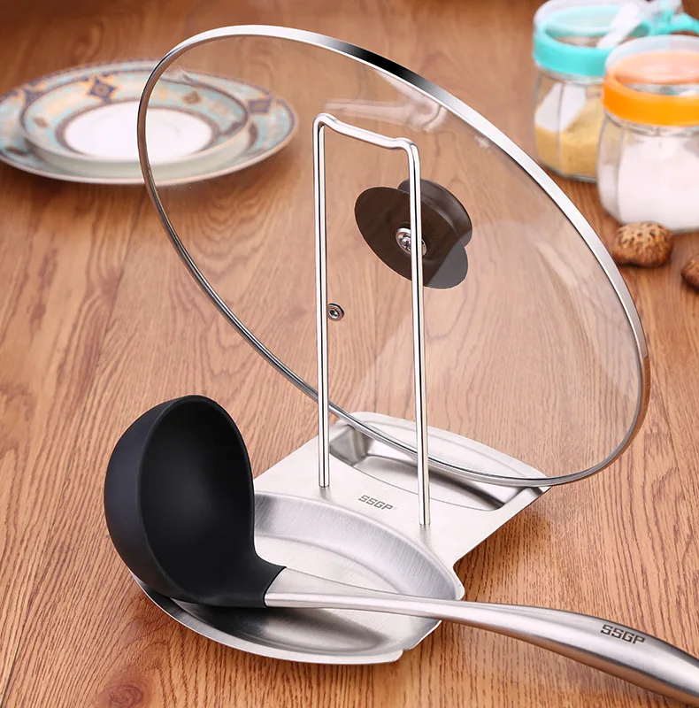 

Kitchen 304 Stainless Steel Pot Cover Shelf Multi-purpose Rack Chopping Board Spatula Spoon Storage Rack Kitchen Organizer