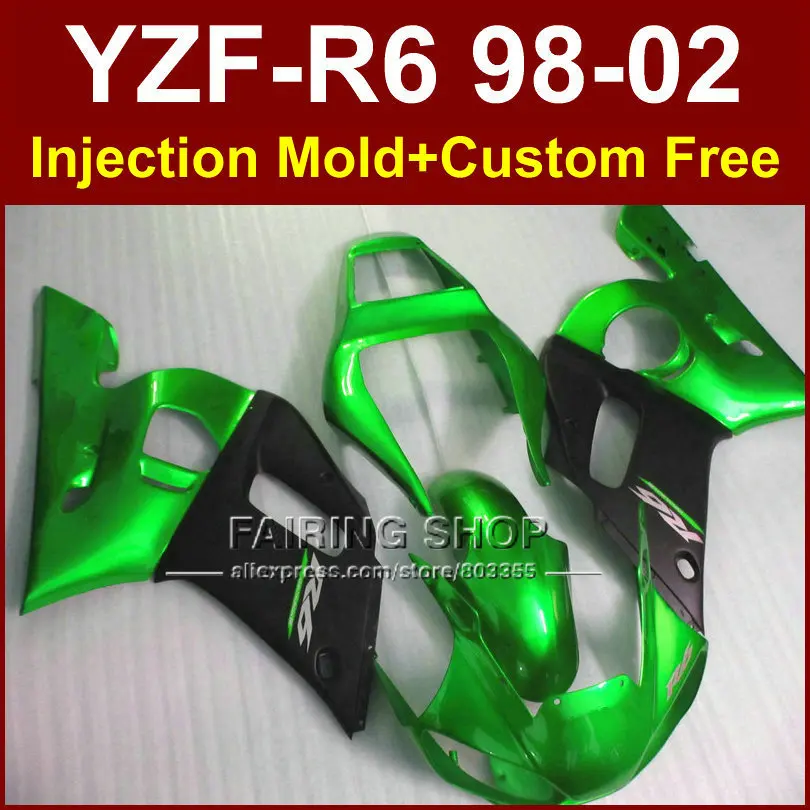 R8E ABS green black fairings for YAMAHA YZF R6 1998 1999 2000 2001 2002 fairings kit YZF  R6 98-02 body repair parts 9H9