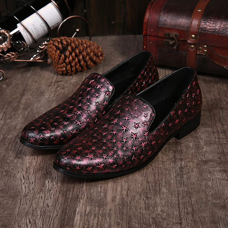 Fashion Gold Star Shoes for Men Brand Designer Genuine Leather Loafers Shoes Plus Size 38-46 Zapatos Mujer Nightclub Party Shoes