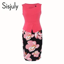 Sisjuly Женщины Bodycon платье цветочный принт плюс размер Лето рукавов бинты офис платье вечернее платье женские летние платье карандаша