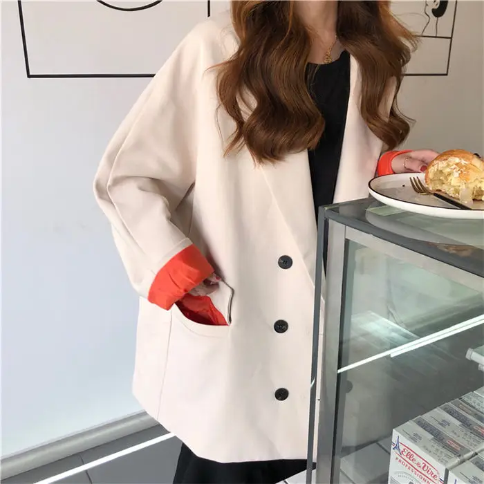 Весенне-осенняя верхняя одежда корейский Свободный Блейзер Куртка контрастный цвет рукава длинный Костюмный пиджак плюс размер 3XL повседневное пальто f1158