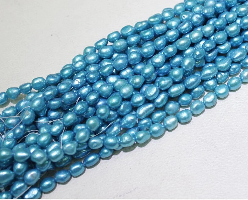 Wholesale Real Pearl Bead 8 11mm 15'' Bright Blue Natural Freshwater