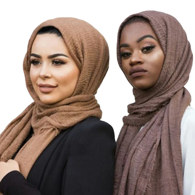 NEW women bubble cotton solid color muslim head scarf shawls and wraps pashmina bandana female foulard crinkle hijab stores