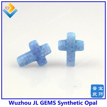 

MOQ=2PCs Fire light blue op06 cross opal pendant/synthetic opal cross shape opal stone for fancy necklace