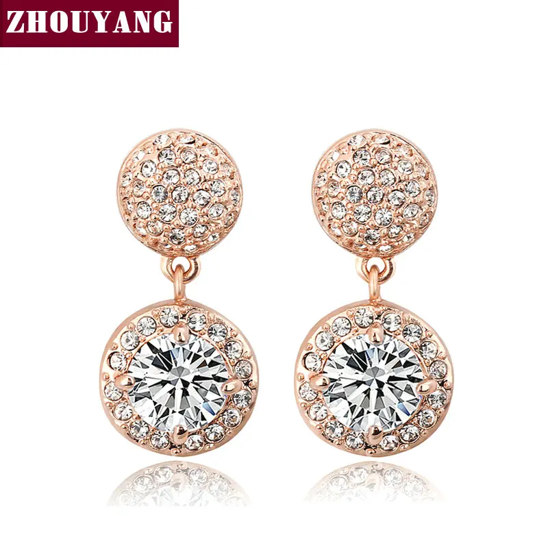 ZHOUYANG Top Quality Cubic Zirconia Rose Gold Color Fashion Stud