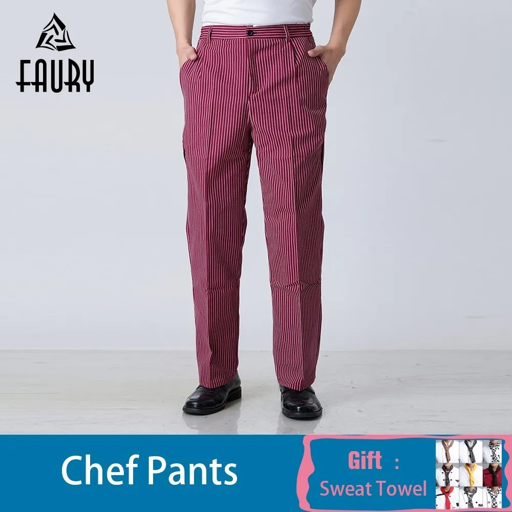 Оптовая продажа Для мужчин черный, красный в полоску равномерной работой шеф-повара Пособия по кулинарии длинные штаны Бизнес