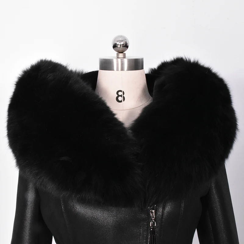 Top Brand Women Maxi Long Real Fur Jacket Plus Size 8XL Slim Fit Leather Overcoat Fox Fur Hoody Winter Coat Ladies Warm Parka