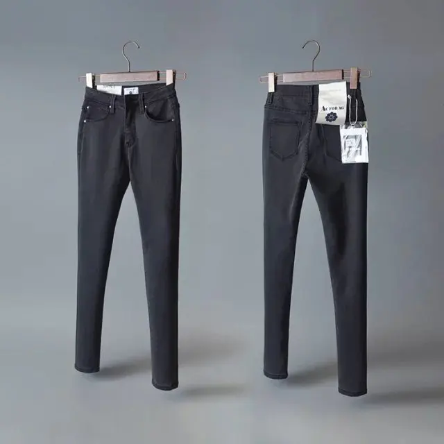 Весенние и осенние женские винтажные узкие джинсы с высокой талией Femme Повседневные джинсовые брюки эластичные узкие джинсовые брюки - Цвет: Темно-серый