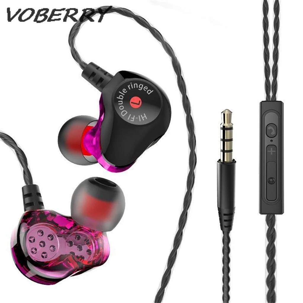 VOBERRY HIFI наушники двойной Динамический драйвер ухо телефон супер бас стерео гарнитура с микрофоном проводные наушники