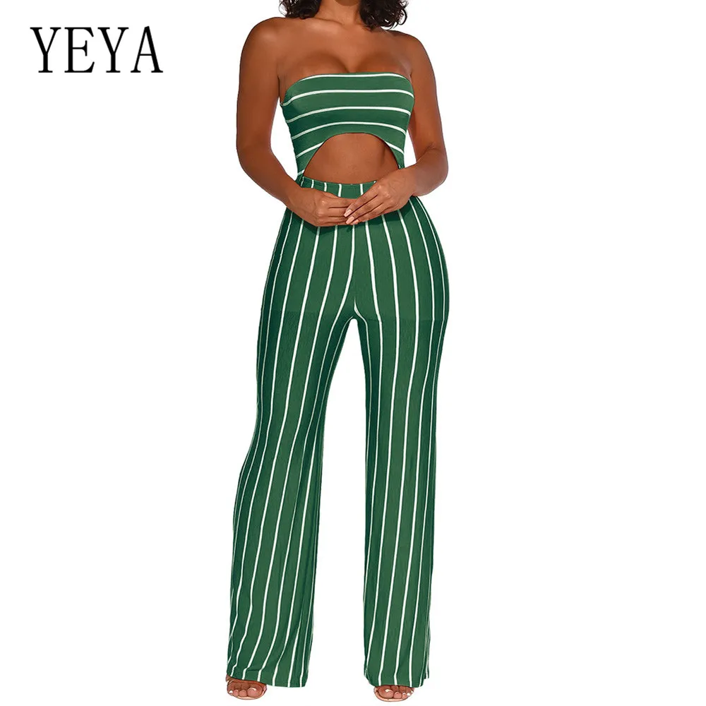 YEYA Sexy Cropped Umbilical Jumpsuits Women Elegant Off Shoulder Sleeveless Striped Loose Playsuits Summer Holow Out Wear YEYA Sexy Cropped Umbilical Jumpsuits Women Elegant Off Shoulder Sleeveless Striped Loose Playsuits Summer Holow Out Wear