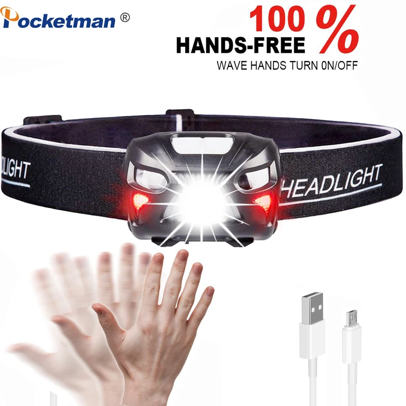 USB Rechargeable LED Headlamp Motion Sensor 5000LM Ultra Bright Head