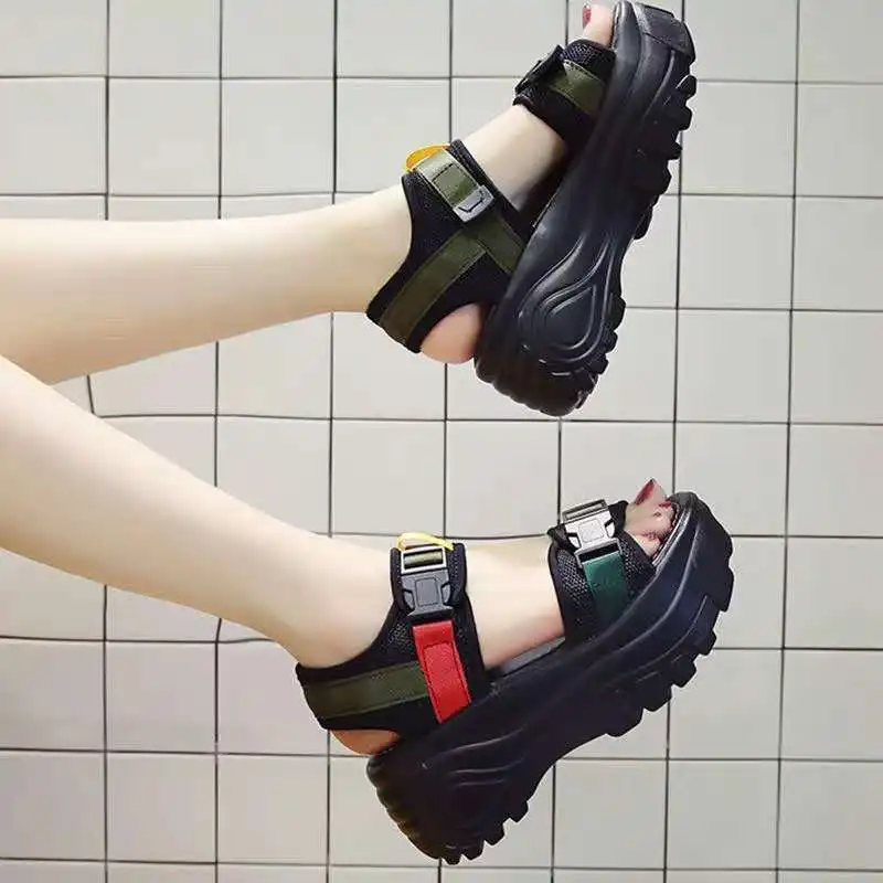 

2019 Summer Outdoor Platform Sandals Women Sports Sandals Black Ladies Thick Bottom Beach Roman Shoes Comfortable Sneakers Woman